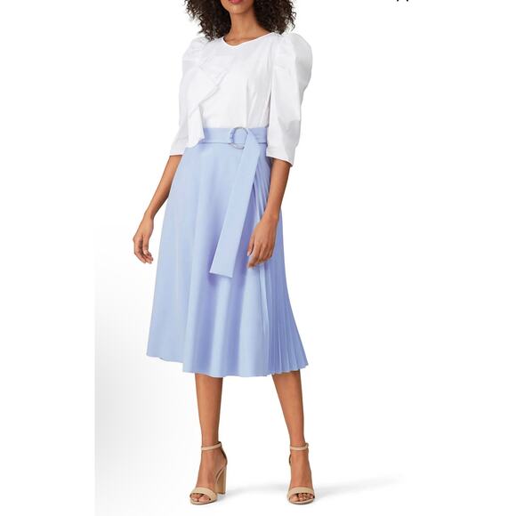 Nissa Belted Flare A Line Pleated Midi Dress Size 4 Light Blue - Picture 10 of 11